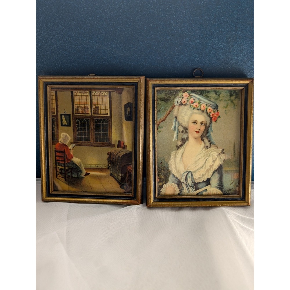 Retro Cottagecore Small Framed Wall Art | Dutch Woman Reading & Regency Portrait